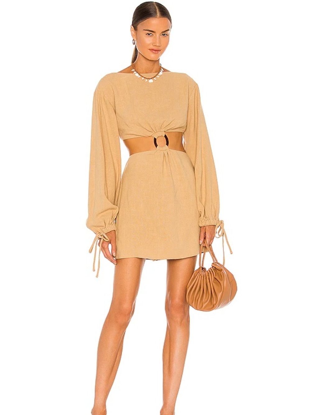 L'Academie Tan Cutout Mini Dress with Ring Detail